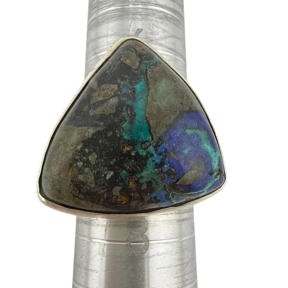 Triangular Azurite Teardrop 925 Sterling Silver Cocktail Ring Size 8